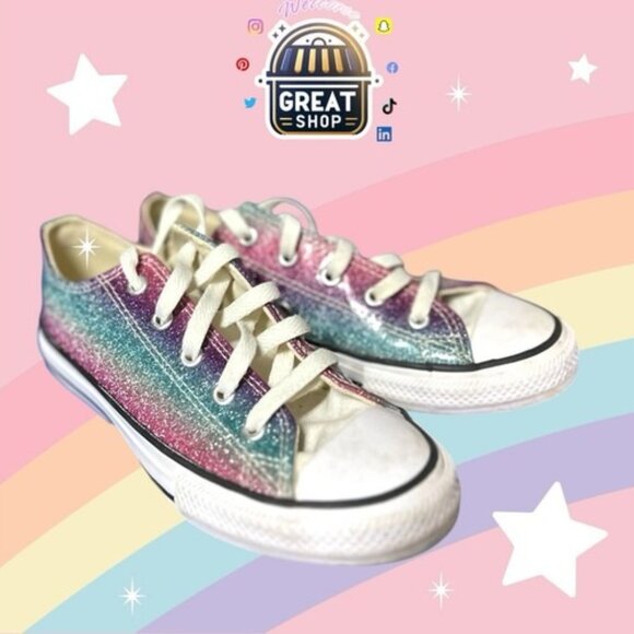 Sparkle CONVERSE All Star Youth Glitter Size 1Y/ 32 Low Top Chuck Taylor Like NW - Picture 1 of 11